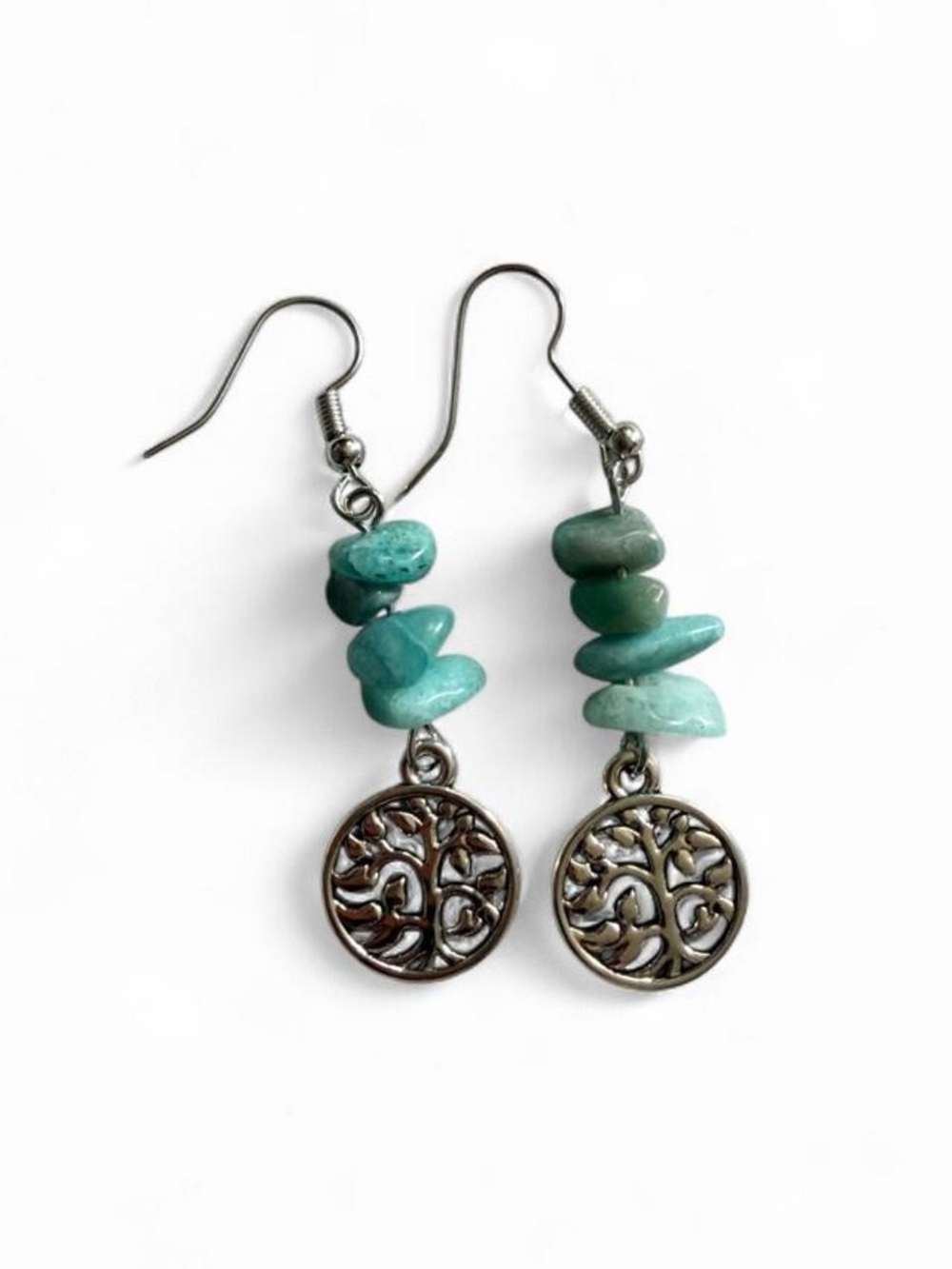 Handmade Turquoise Stone Tree of Life Earrings Boho Dangle
